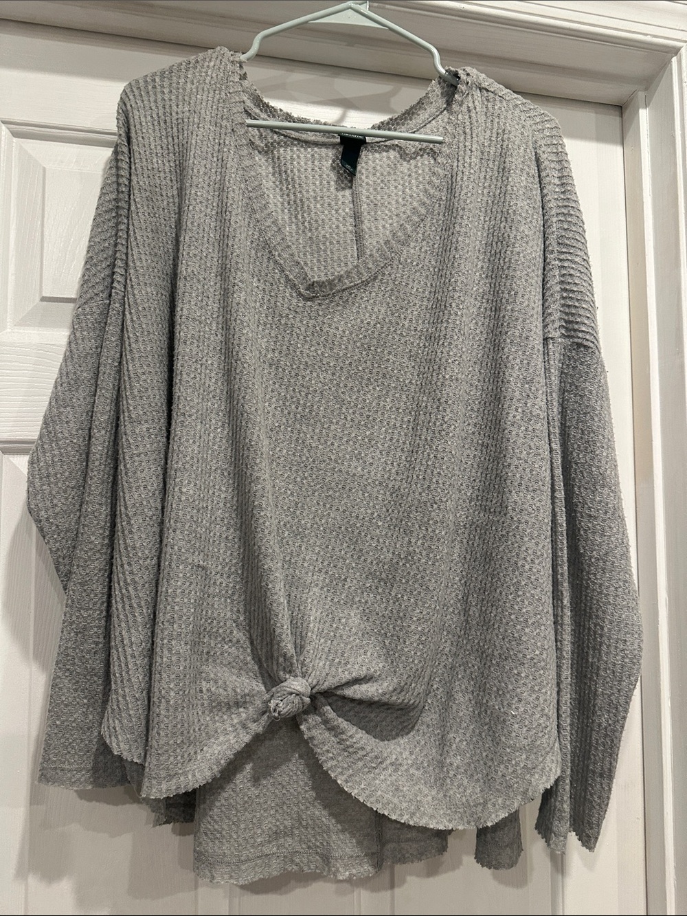 wild fable Light Gray V-Neck Waffle Knit Tie-Front Sweater